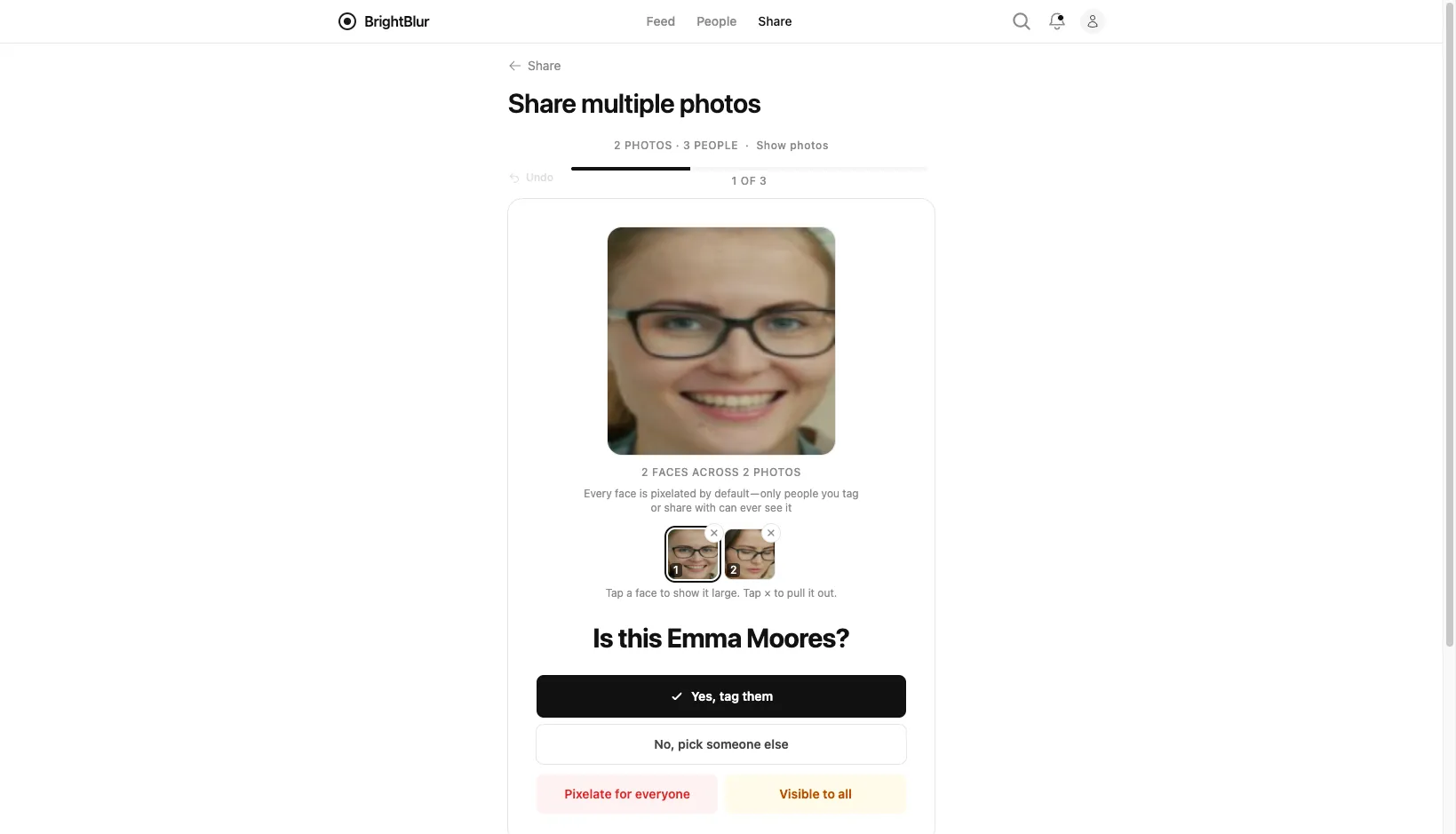 Reviewing a cluster of the same person across photos